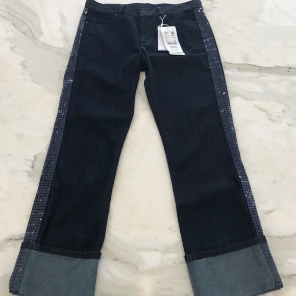 ESCADA SPORT LINDA BLUE SEQUINS CROPPED JEANS SIZE US 8 / 38 NWOTS! - Picture 7 of 16